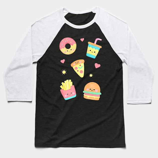 Cute Kawaii Fast Food - Adorable Sweet Food - Kawaii Art Baseball T-Shirt by Alice_creates